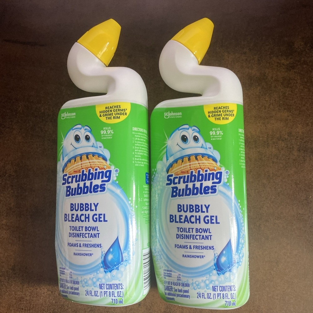 2x Scrubbing Bubbles Bubbly Bleach Gel Toilet Bowl Cleaner Rainshower 24 fl oz